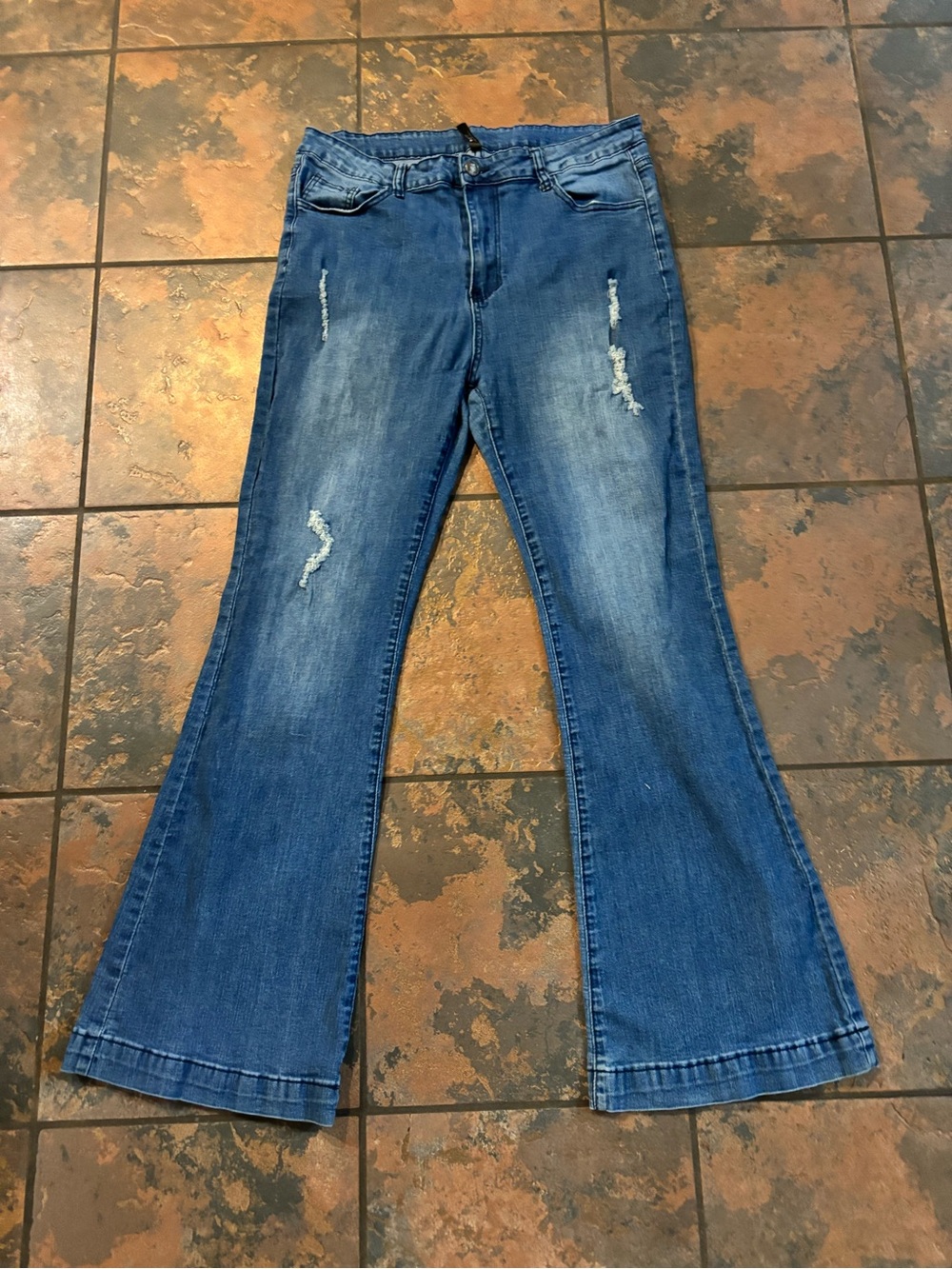 Crazy Train Blue Distressed Flare Jeans - Women